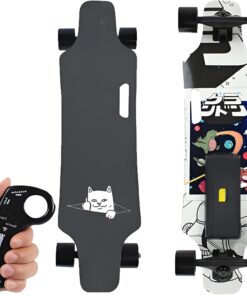ErShangMao Longboard Électrique Tout-Terrain avec Télécommande, 25 Km (15,6 Mi/H) avec Batterie 4 400 Mah, Autonomie De 8 Km (9,4 Mi), Freinage Fluide Et Commande À 4 Vitesses. TypeC