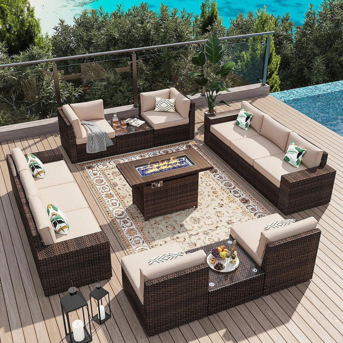 13 Pieces Patio Furniture Set with 44Fire Pit Table – Image 27