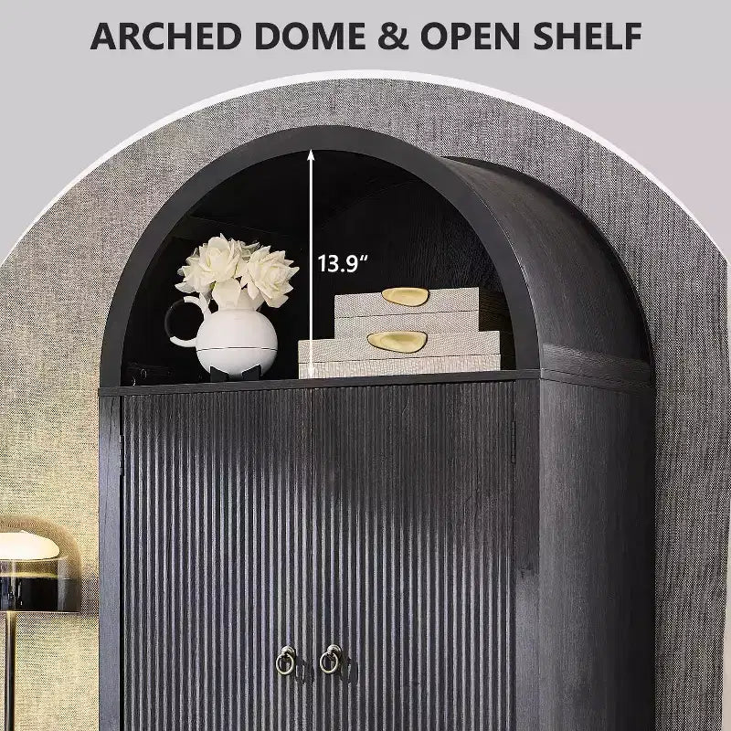 71 Tall Arched Kitchen Pantry, Modern Storage Cabinet with 3 Adjustable Shelves, 6 Door Shelves, for Kitchen, Living Room – Image 12