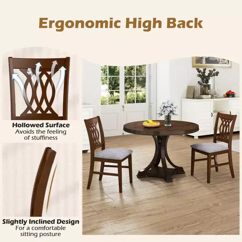 Costway Dining Chairs Set of 4 w/Padded Seat Hollowed Backrest & Rubber Wood Frame – Image 9