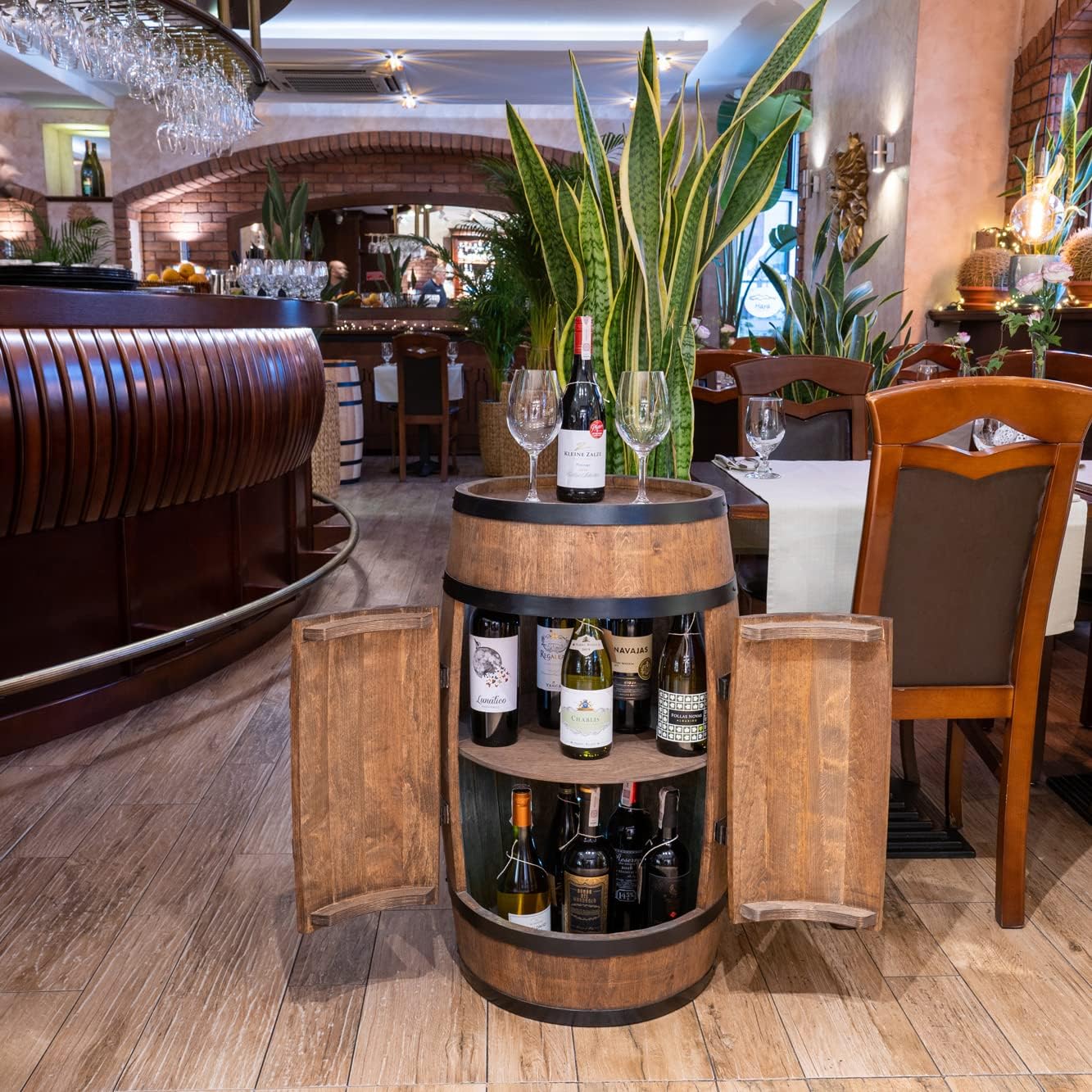 CREATIVE COOPER Tonneau à vin avec Porte - Armoire à Alcool - Étagère à Bouteilles en Bois - Baril en Bois - Vin Rack - Wineregal - Bar à vin - Baril avec Porte - minibar de 80 cm (wengé) – Image 6