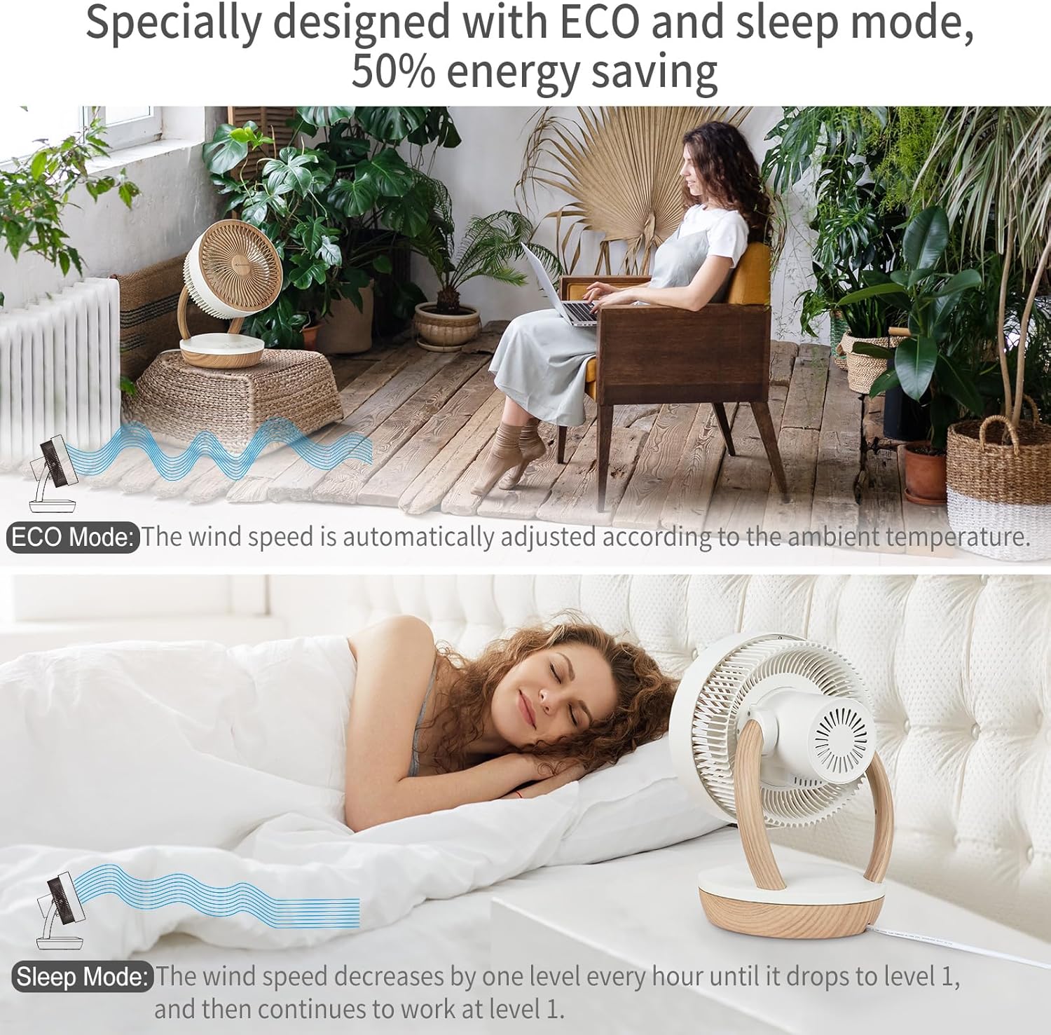 MYCARBON DC Ventilateur Ultra Silencieux 20dB avec Télécommande 1800m³/ h Ventilateur de Table Puissant et Silencieux 8 Vitesses 8h Minuterie 3D Oscillation Mode ECO pour Chambre Bureau, FS05-DC – Image 5