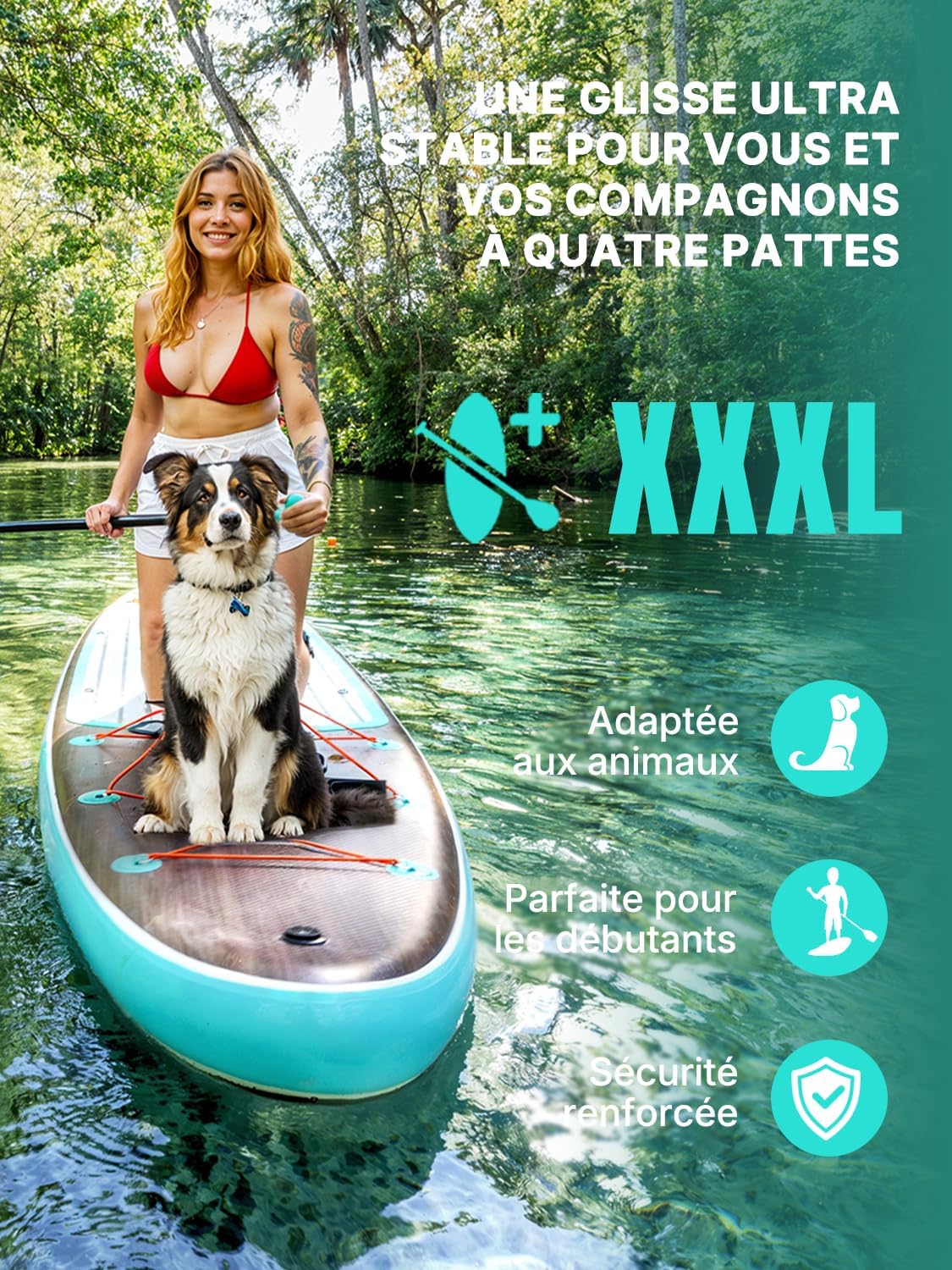 Niphean Extra Large Paddle Gonflable, Sup à 2+1 Personnes/Famille, Planches de Stand Up Paddle Gonflables avec Idéal Débutant Aileron Équilibré, Housse Étanche, Paddle Gonflable Adulte, Cadeaux – Image 9