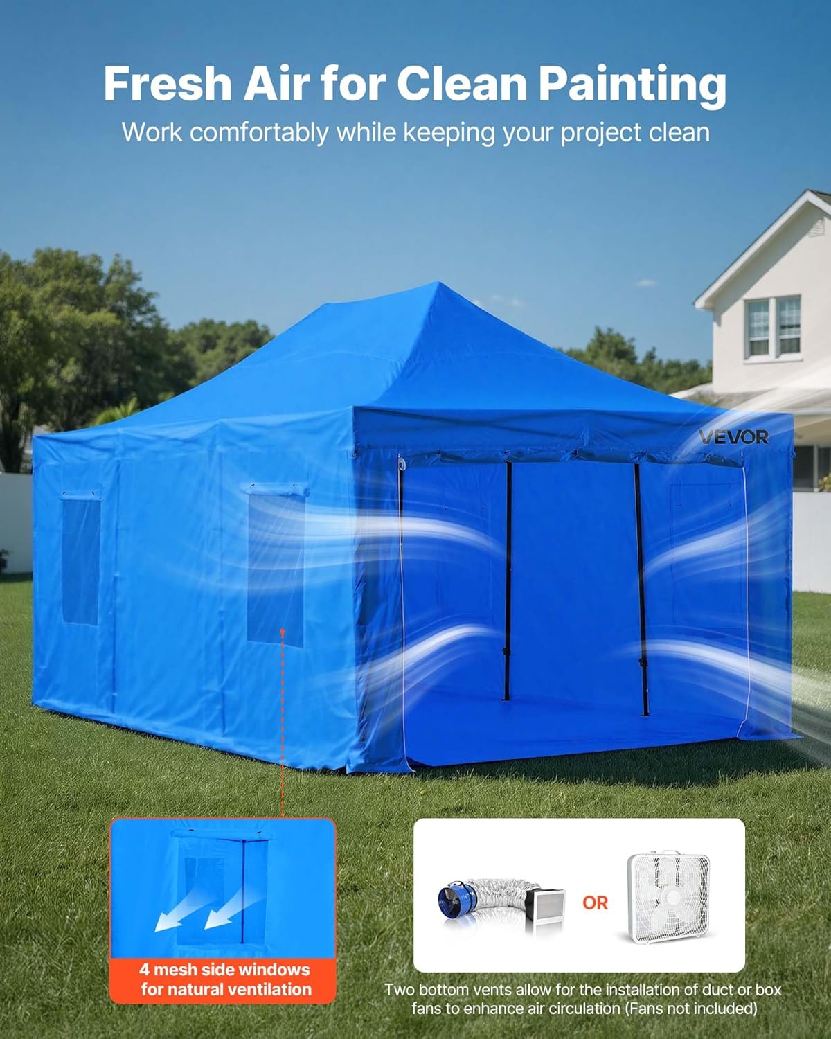 VEVOR Cabine de Peinture Portable 587x398x178 cm, Tente de Pulvérisation avec Cadre Pliable et 4 Fenêtres Latérales en Maille, Ventilation Améliorée, pour Pièces Automobiles, Meubles, Peinture Auto – Image 3