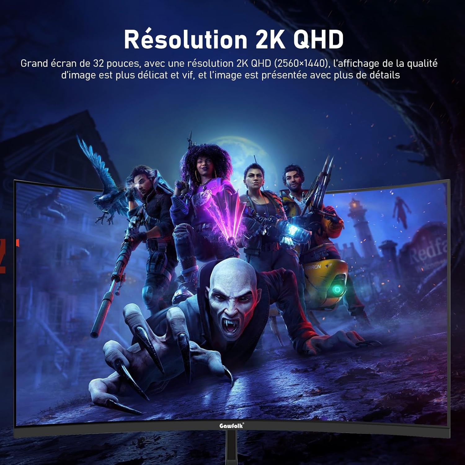 Gawfolk Écran PC 32 Pouces,2K WQHD(2560x1440P),165Hz incurvé Gaming Moniteur, 1ms sans Lunette, 100 pour cent sRGB,178 ° Angle Vue HDMI、DisplayPort, Compatible avec Mural VESA100*100MM - Noir – Image 3