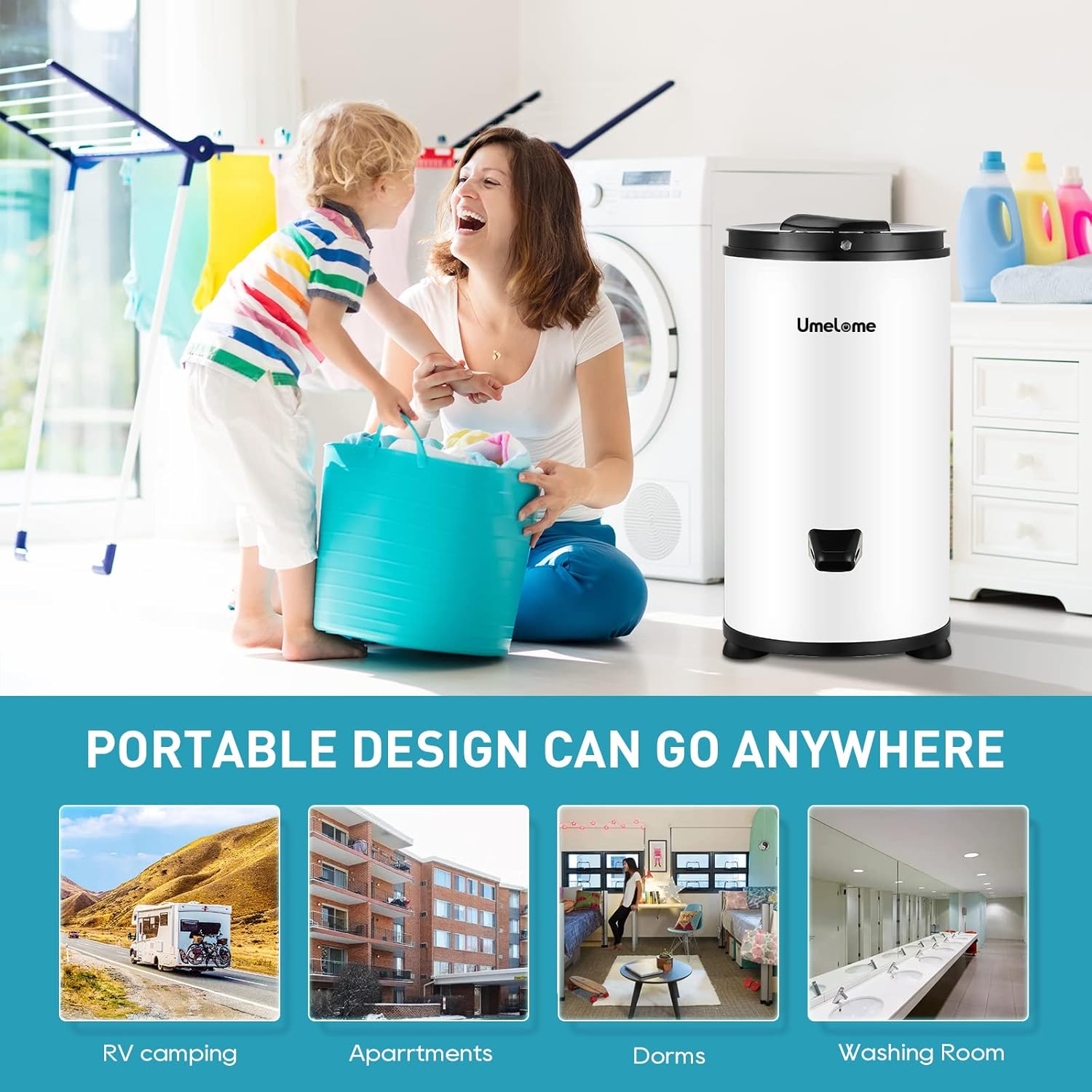 Umelome Essoreuse grande capacité 6 kg Séchoir rotatif 2800 tr/min Spin Dryer énergétique et économie d'énergie Blanc – Image 3