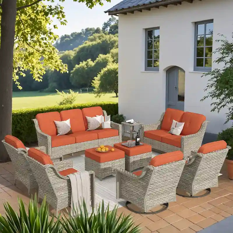 XIZZI 9-piece Outdoor Patio Furniture Conversation Set with Swivel Chair – Image 2