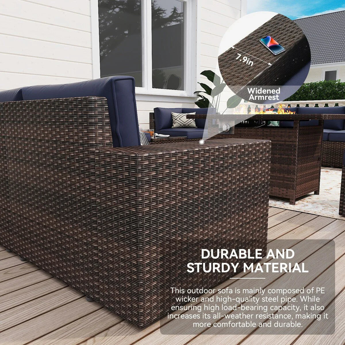 13 Pieces Patio Furniture Set with 44Fire Pit Table – Image 17