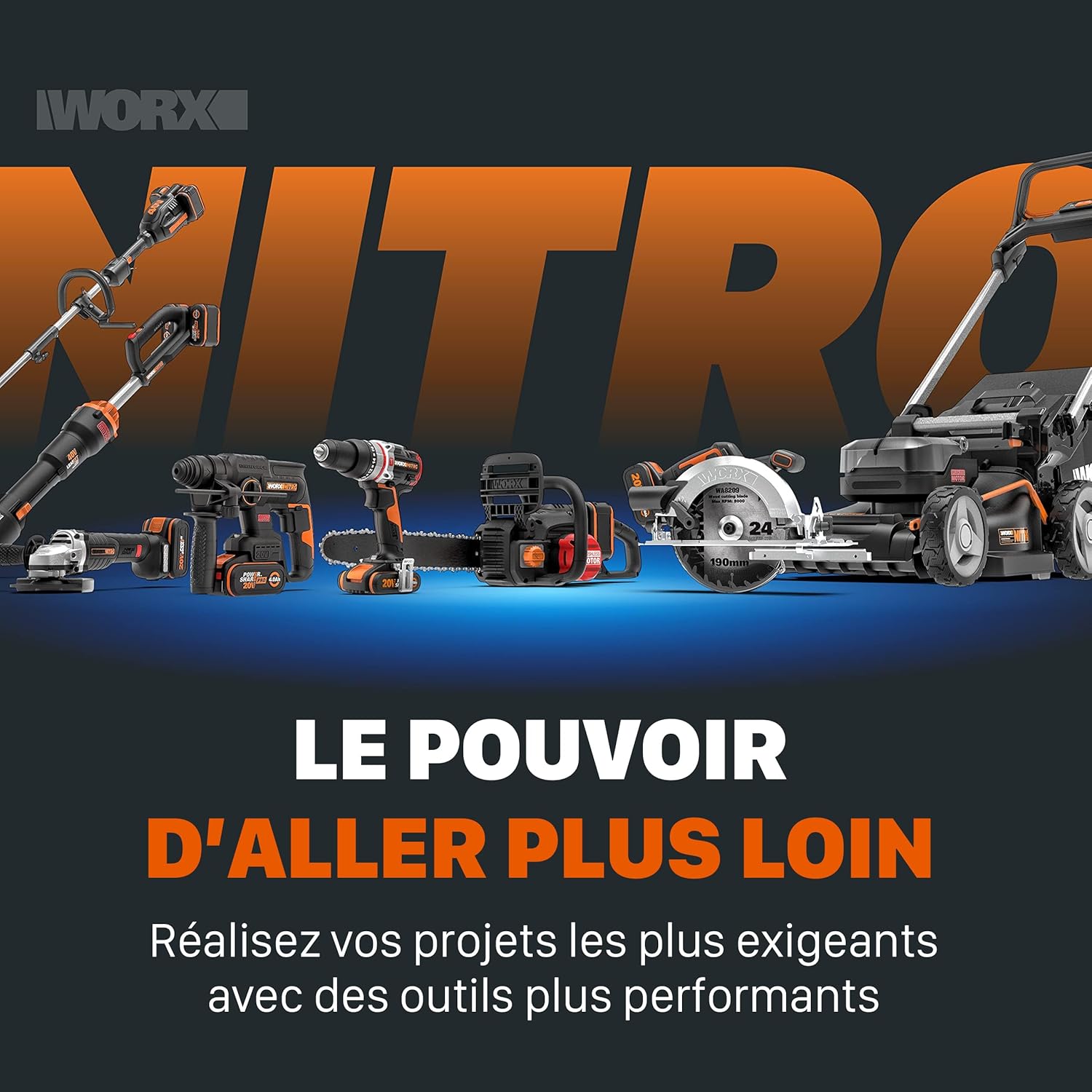 WORX Tondeuse à Gazon tractée Brushless sans Fil 40V WG749E, jusqu'à 500m² sur Une Charge, diam. 46cm, Coupe jusqu'aux Bordures, Sac de 55 L, Mulching, livée avec 2 Batteries 4Ah et Chargeur – Image 2