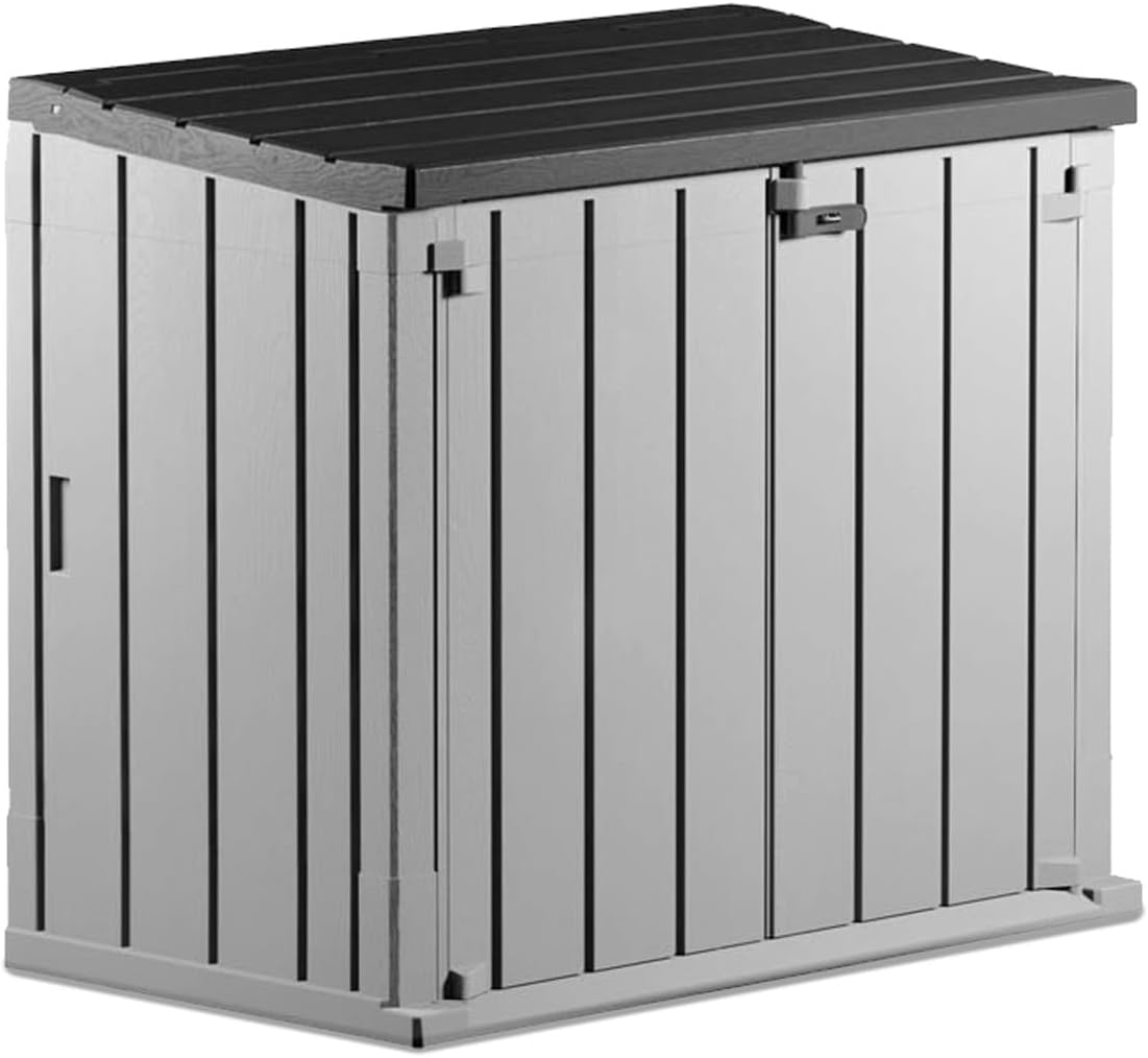 Avilia Caisse multifonction d'extérieur à 2 portes – Coffre de rangement et outils effet bois, résistant aux intempéries, 842L, 74,5 x 129,5 x 111 cm, en polyuréthane, anthracite