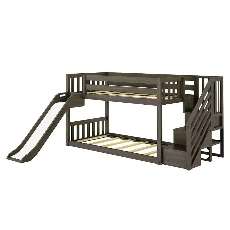 Low Twin over Twin Bunk With Stairs, Easy Slide & Firetruck Curtain – Image 5