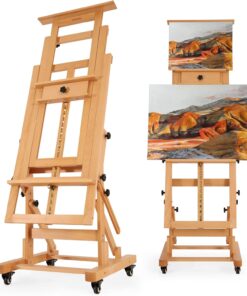 VISWIN Chevalet Peinture en H Professionnel pour Double Toile, Inclinable à l'Horizontale, Chevalet Extra Grand et Mobile en Bois de Hêtre avec Plateau, Chevalet d'Atelier pour Adultes, Artistes
