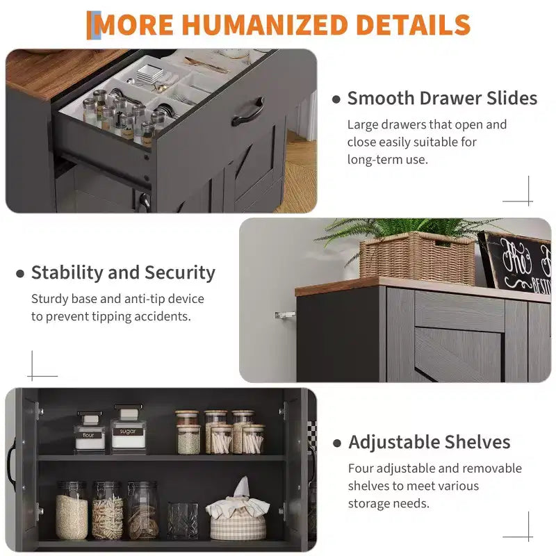 71 Kitchen Pantry Cabinet with Charging Station, Large Countertop, Microwave Stand & 2 Drawers,Hutch Storage for Dining & Living Room – Image 6