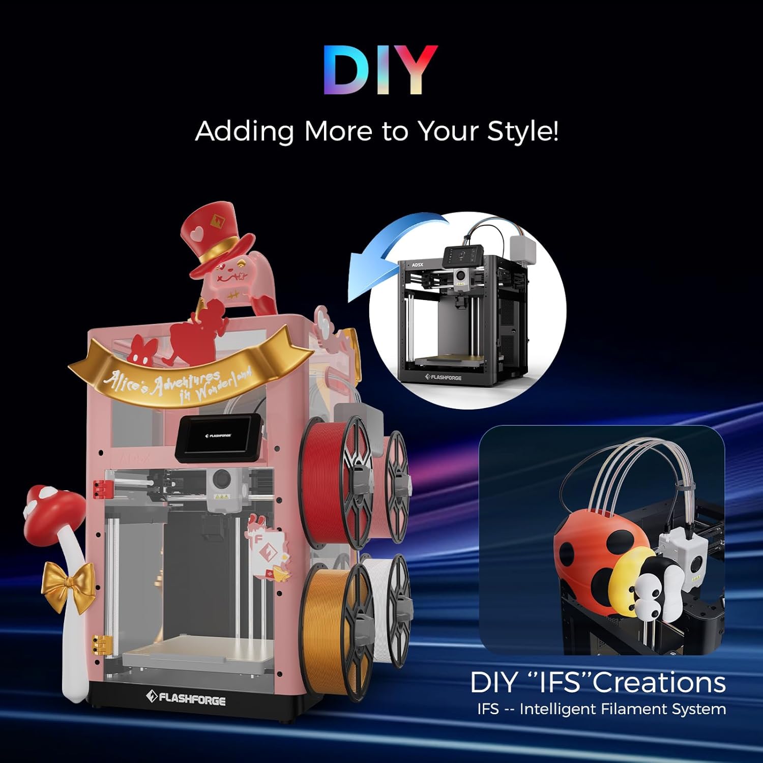 Imprimante 3D Flashforge Adventurer 5X avec Impression Multicolore, Personnalisation avec IFS, Imprimante 3D AD5X Multi-matériaux/Nivellement Entièrement Automatique, Vitesse Maximale : 600 mm/s – Image 2
