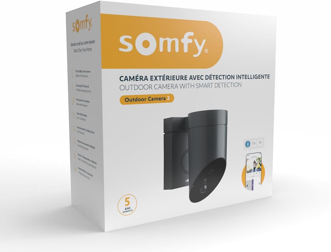 somfy 1875326 - Outdoor Camera 2 Grise, Caméras avec détection de Mouvement Intelligente, Sirène intégrée de 110 DB, Branchement Possible sur Un luminaire existant, Images Full HD 1080p – Image 3