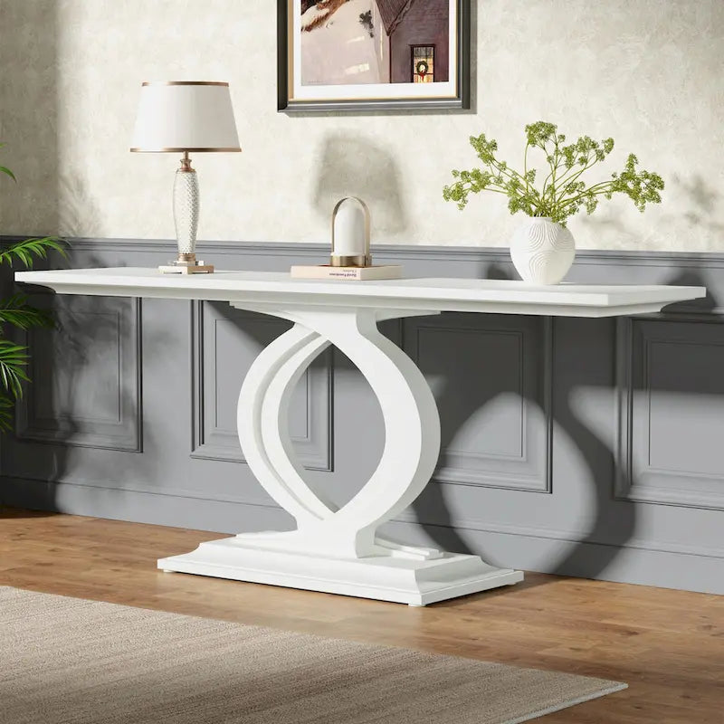 59 Inch Console Table for Entryway, White Farmhouse Sofa Tables for Living Room – Image 3