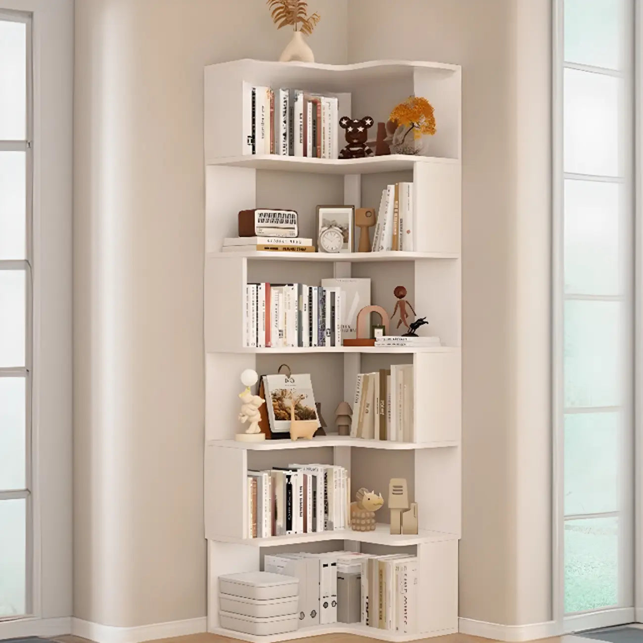Manufactured Wood Corner Bookshelf with 6 Shelves – Image 4