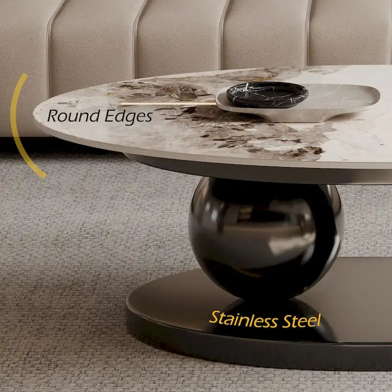 51 Modern Pandora Oval Coffee Table with Glossy Sintered stone top, Luxury Coffee Table, Stainless Steel Legs for Livingroom – Image 16