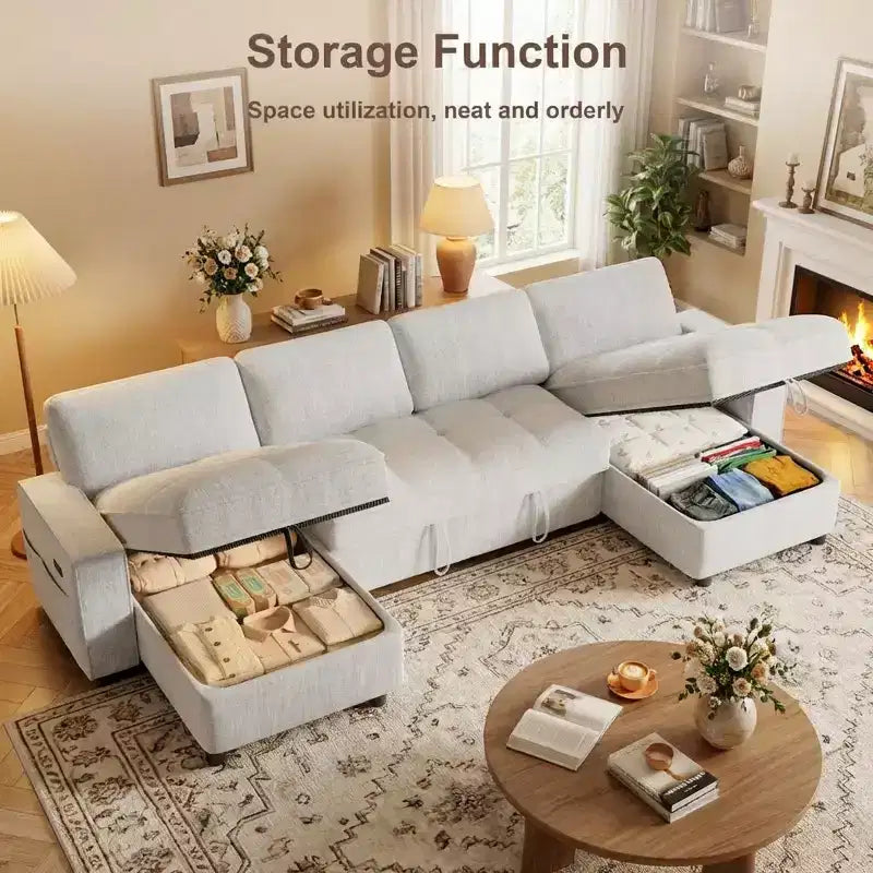 104 U-Shaped Convertible Sleeper Sofa Bed with Storage – Image 5