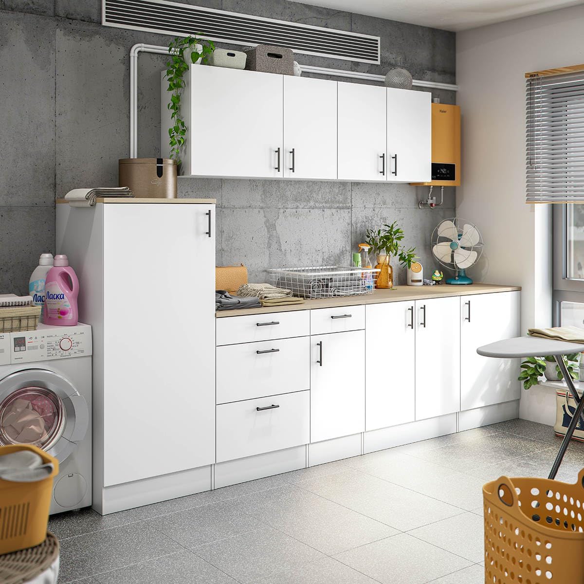 PEGANE Meuble Bas de Cuisine de 3 tiroirs avec Plan de Travail Coloris Blanc Brillant/chêne Canadien - Hauteur 90 x Longueur 60 x Profondeur 60 cm – Image 8