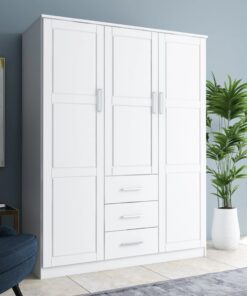 Palace Imports 100% Solid Wood Cosmo 3-Door Wardrobe Armoire with Solid Wood or Mirrored Doors