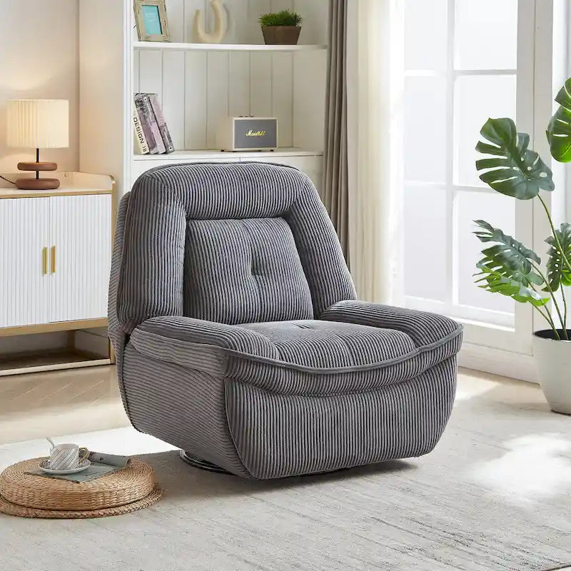 Corduroy Swivel Glider Recliner, Footrest for Living Room – Image 14
