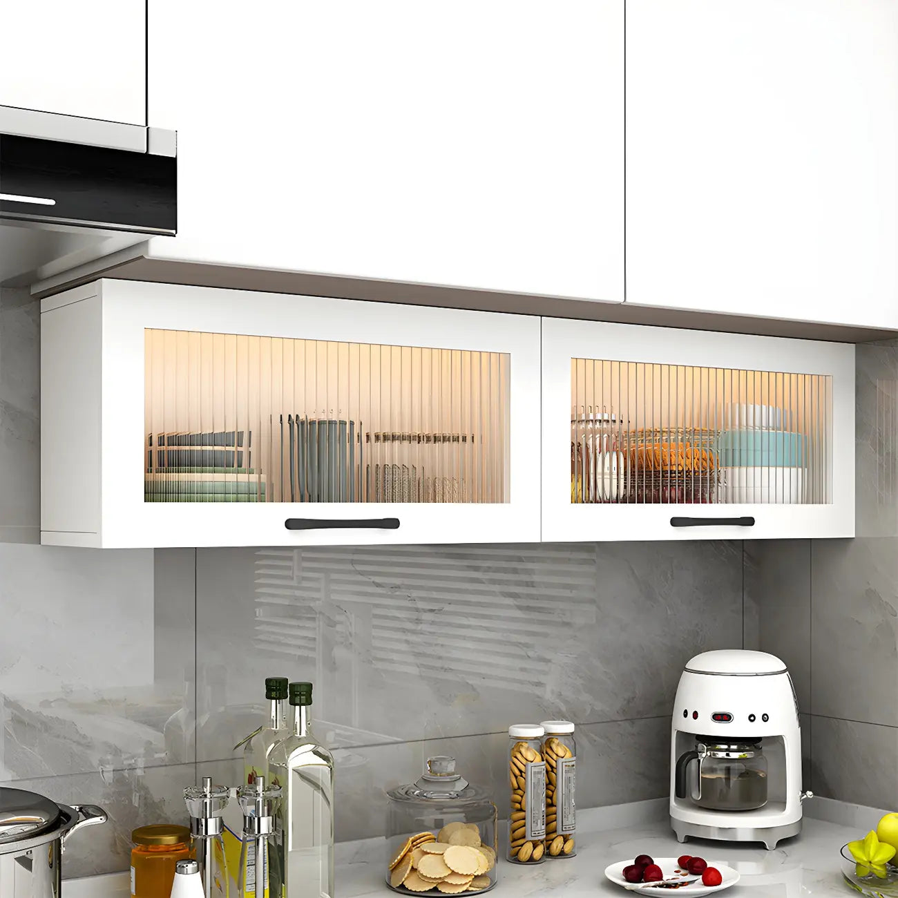 Kitchen White Wood Wall-Mounted Storage China Cabinets – Image 37