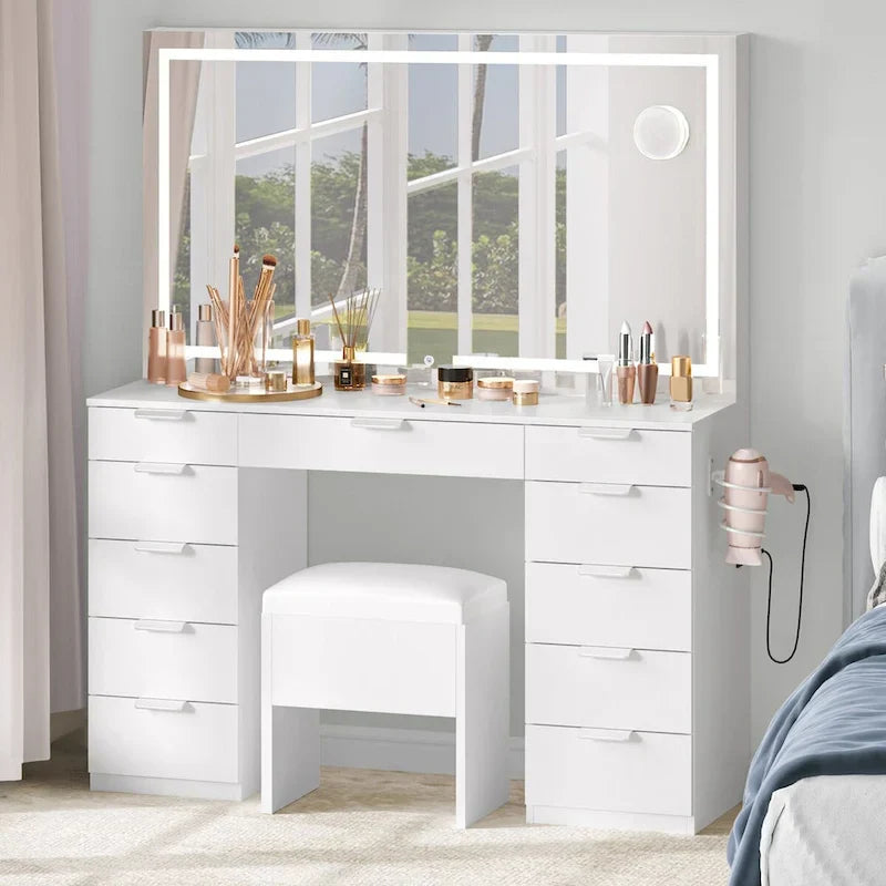 Moasis 46 Vanity With Built-in Socket With Illuminated Mirror and Hair Dryer Rack - 55.8 H X 46 W X 11.7 D – Image 8