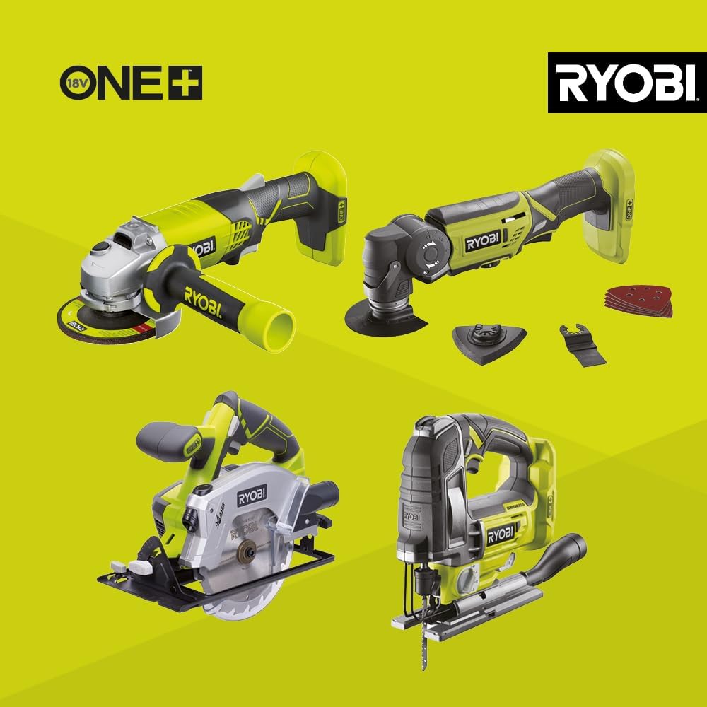 Pack 9 Outils 18V ONE+ : Perceuse, Visseuse à chocs, Meuleuse, Multi-Tools, Pistolet à Colle, Scie Circulaire, Scie Sauteuse, Lampe, Ponceuse + 2 Batteries et Chargeur - R18CK9B-252SLZ – Image 3