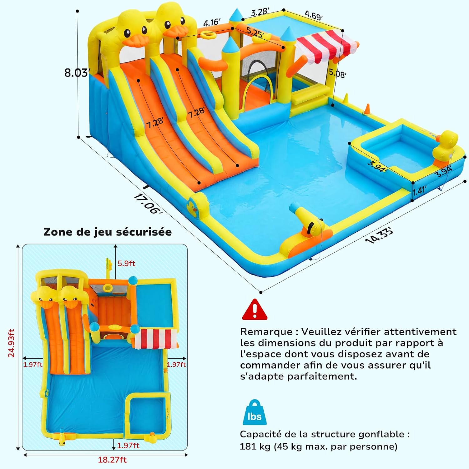 Hapfan Château Gonflable 11-en-1 avec Double Toboggan Aquatique – Piscine, Pistolet à Eau, Mur d’Escalade & Panier de Basket pour Les Plus Grands –520 * 445 * 245cm, Idéal pour Une fête de Jardin – Image 3