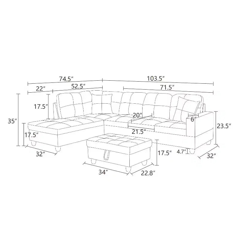 L-Shaped Living Room Sofa with Double Spring Layer, Soft and Breathable 3-Piece Short Plush Sofa Set – Image 10