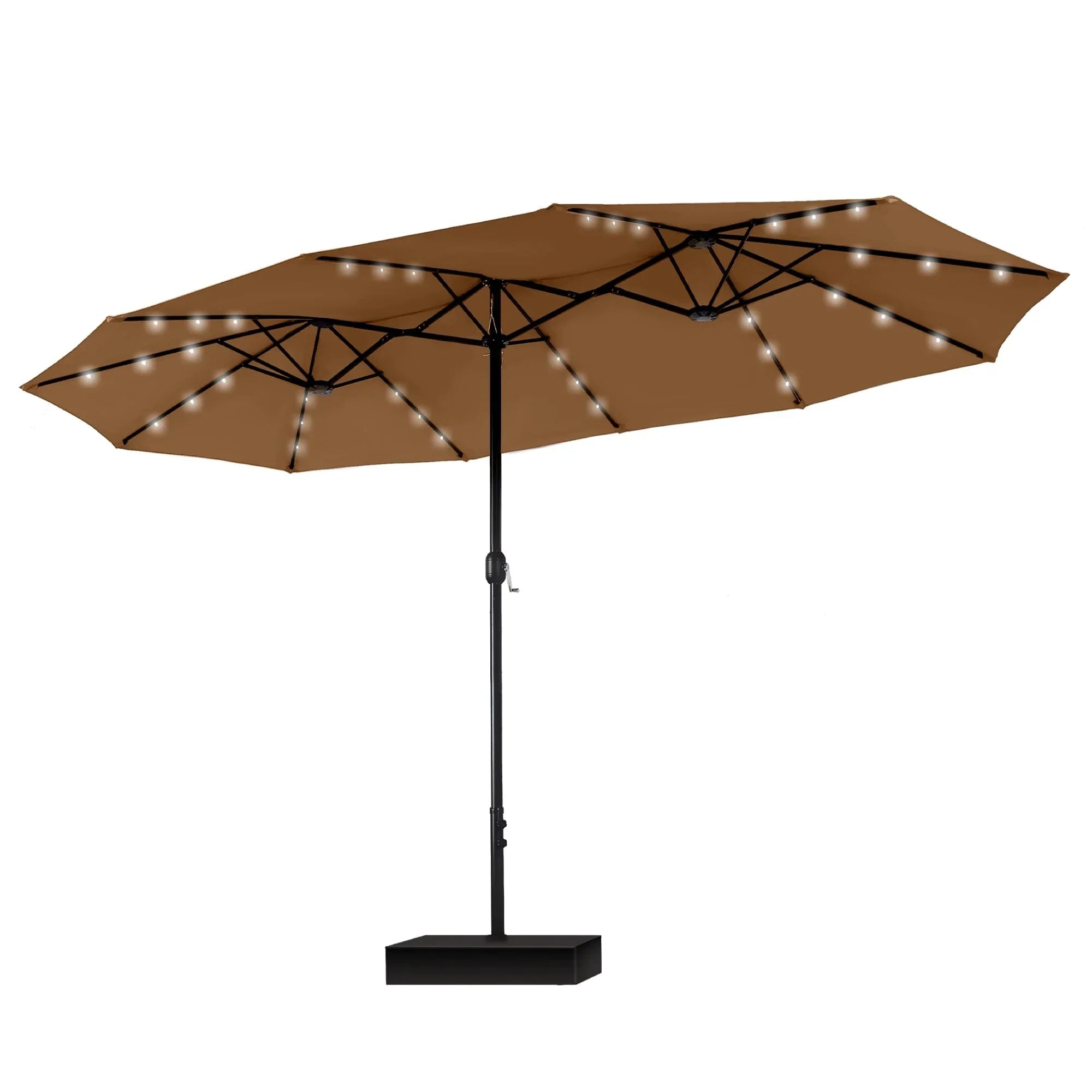 MAISON ARTS 15-foot Rectangular Crank Double-sided Outdoor Market Umbrella Solar LED Lighted Patio Umbrella with Base Included – Image 79