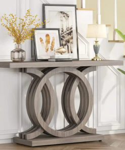Vintage Console Table with Geometric Base Wooden Hallway Table