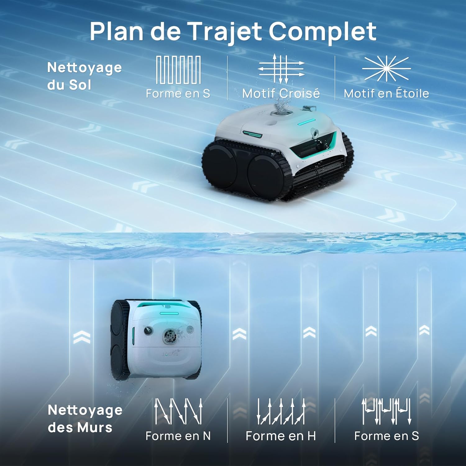 WYBOT (Nouveau Modèle) Robot Piscine sans Fil C2 Vision-A avec caméra IA, Filtration Ultra-Fine, Forte Aspiration, Nettoyage Fond/parois & Ligne d’Eau, Navigation Intelligente – Blanc – Image 6