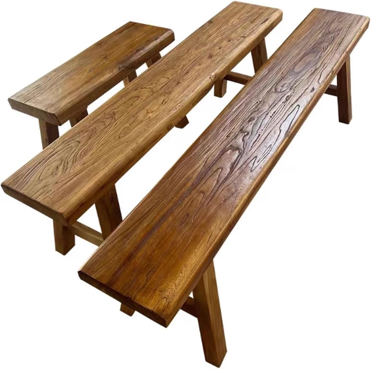 Banc en bois d'intérieur - Long banc de couloir en bois rustique massif avec capacité de 200 kg pour entrée, coin petit-déjeuner ou bout de lit – Image 7