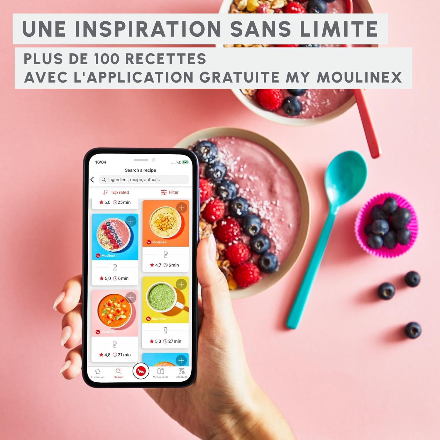 Moulinex Blend Up, Mini blender puissant, 1 000 W, 8 programmes automatiques, Glace pilée LM19H4F0, Gris Etain – Image 9