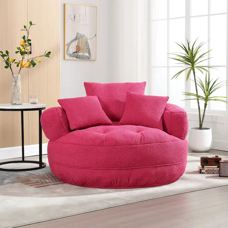 Round Lazy Sofa Chair – White/Blue/Grey/Yellow/Orange/Rose Red/Navy/Green, Single & Couple Seat – Image 43