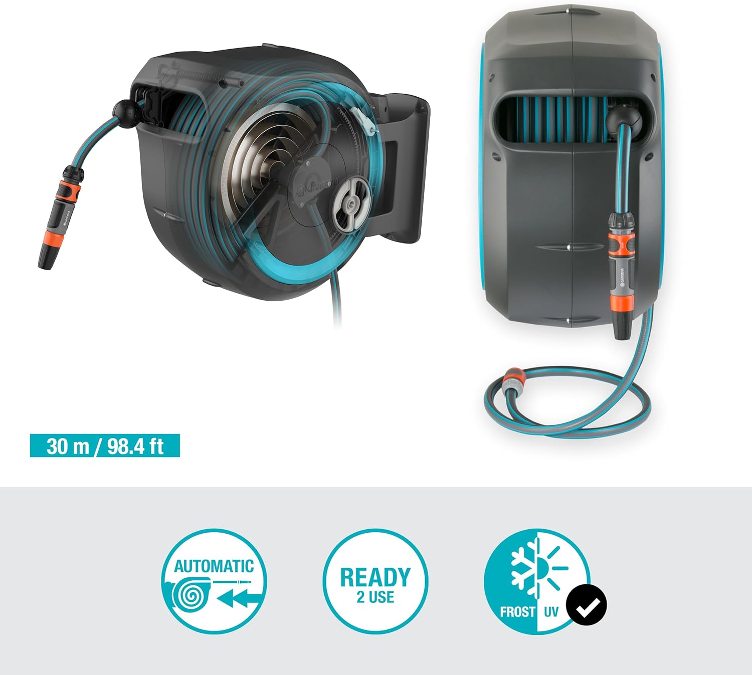 GARDENA Devidoir automatique mural RollUp L liseret bleu - Longueur 30m - O13mm - Kit complet - Garantie 5 ans 18625-20 – Image 3