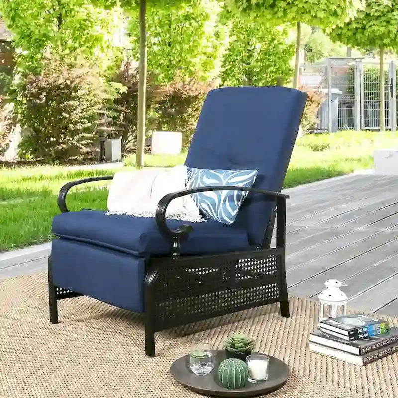 Adjustable Recliner Lounge Chair Patio Lounge Sofa with Cushion - 38 (D) x 26.5 (W) x 38.5 (H) INCH – Image 19