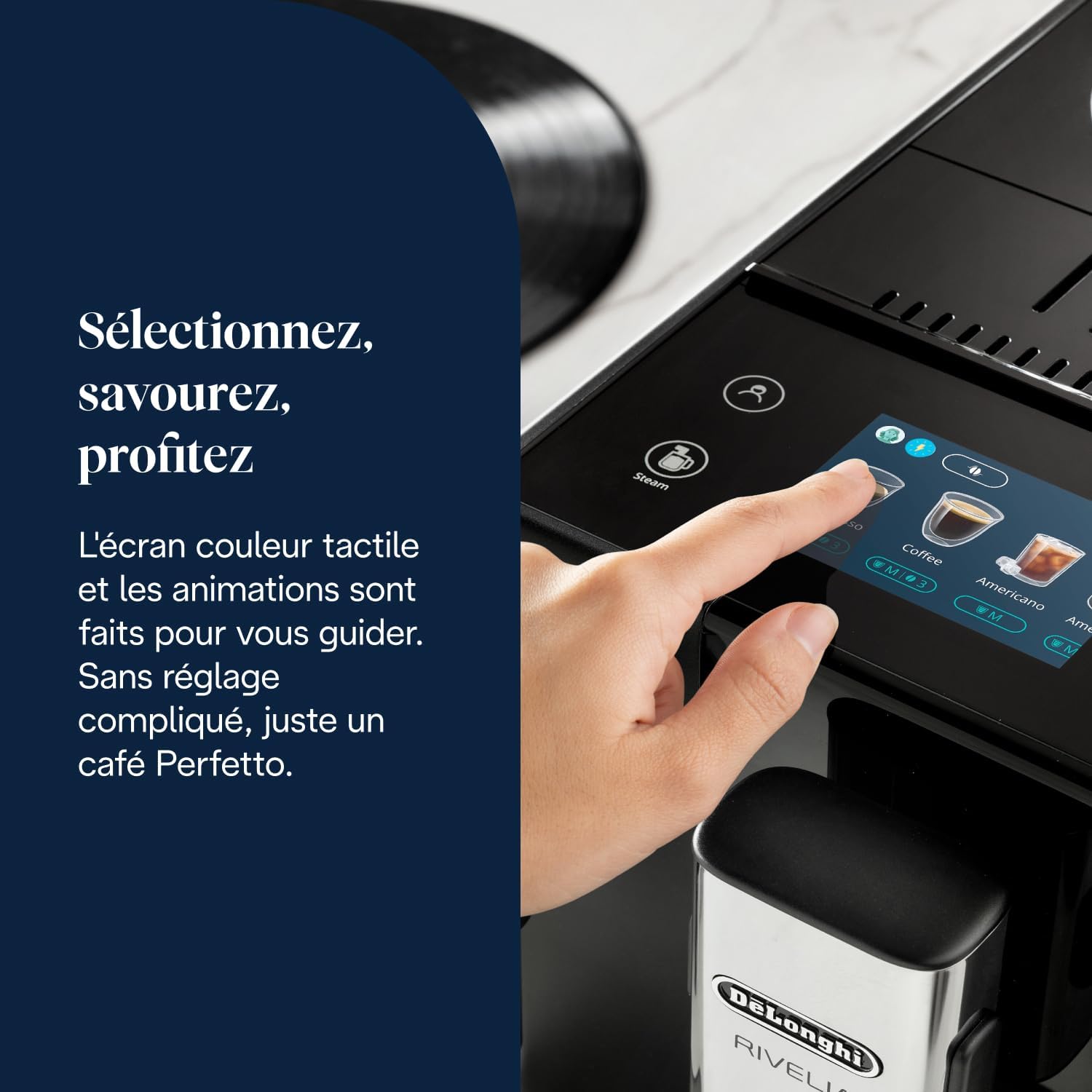 De’Longhi Rivelia - Perfetto Machine à Café Automatique, Mousseur à Lait Classique, 8 Boissons Enregistrées, Écran Tactile Couleur, Réservoir à Grains de Café Interchangeables, Noir (EXAM440.35.B) – Image 8