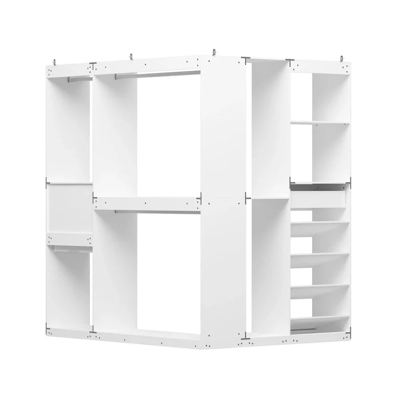Corner Wardrobe Closet with 2 Hanging Rods, Pants Rack, and Shoe Storage Organizer Armoires – Image 16