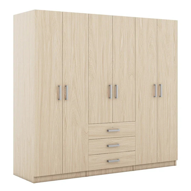 6-Doors Wooden Wardrobe Storage with 3 Big Drawers for Bedroom – Image 28