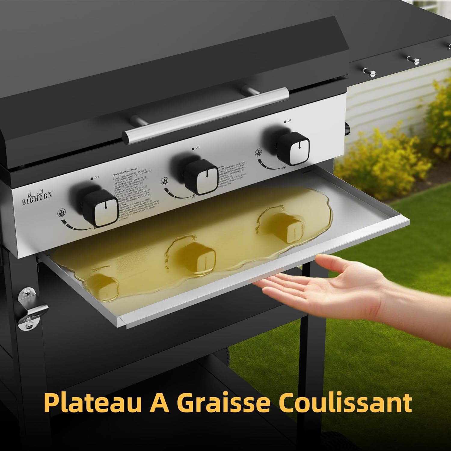 BIGHORN Plancha gaz de 3 brûleurs avec chariot et couvercle;7.2kw – Image 8