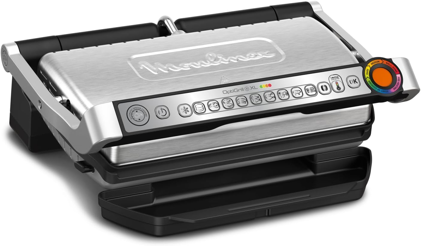 Moulinex Optigrill+ XL Grille électrique d'intérieur idéale pour cuisiner de la viande, du poisson et des légumes, indicateur de cuisson et 9 programmes automatiques, plaques antiadhésives, GI722D