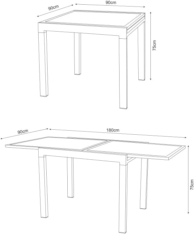 MOMMA HOME Table extensible de jardin en aluminium et verre trempé - Table carrée extensible d'extérieur - Dimensions 90/150 x 90 x 74 cm (blanc) – Image 2