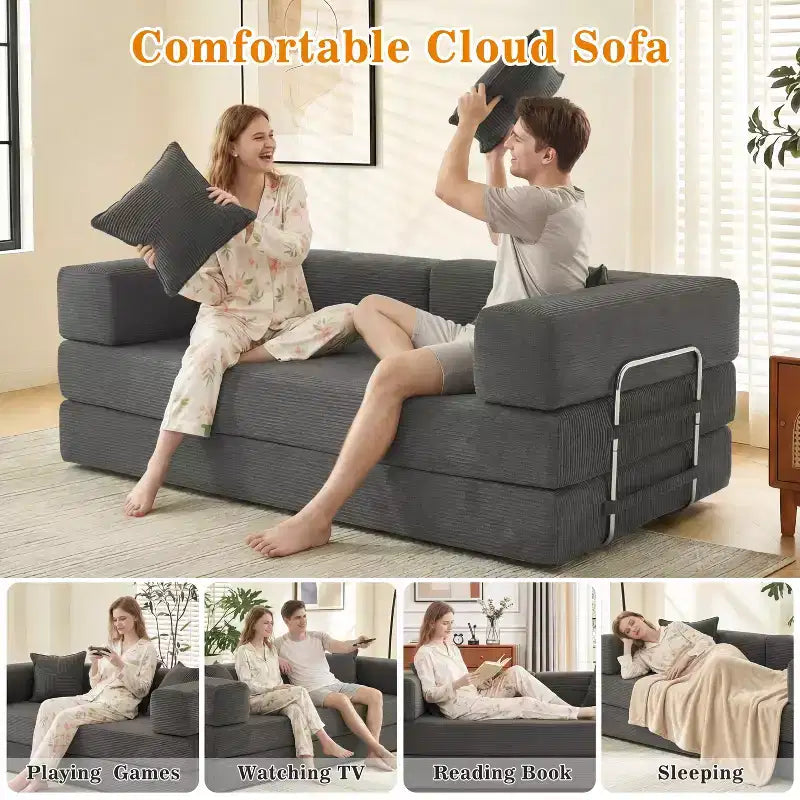 Dyonery 78Folding Sofa Bed Convertable Corduroy Couch King Size Floor Sleeper 4-in-1 DIY Combination Modular Sofa Fold Out Comfy sofa. – Image 18