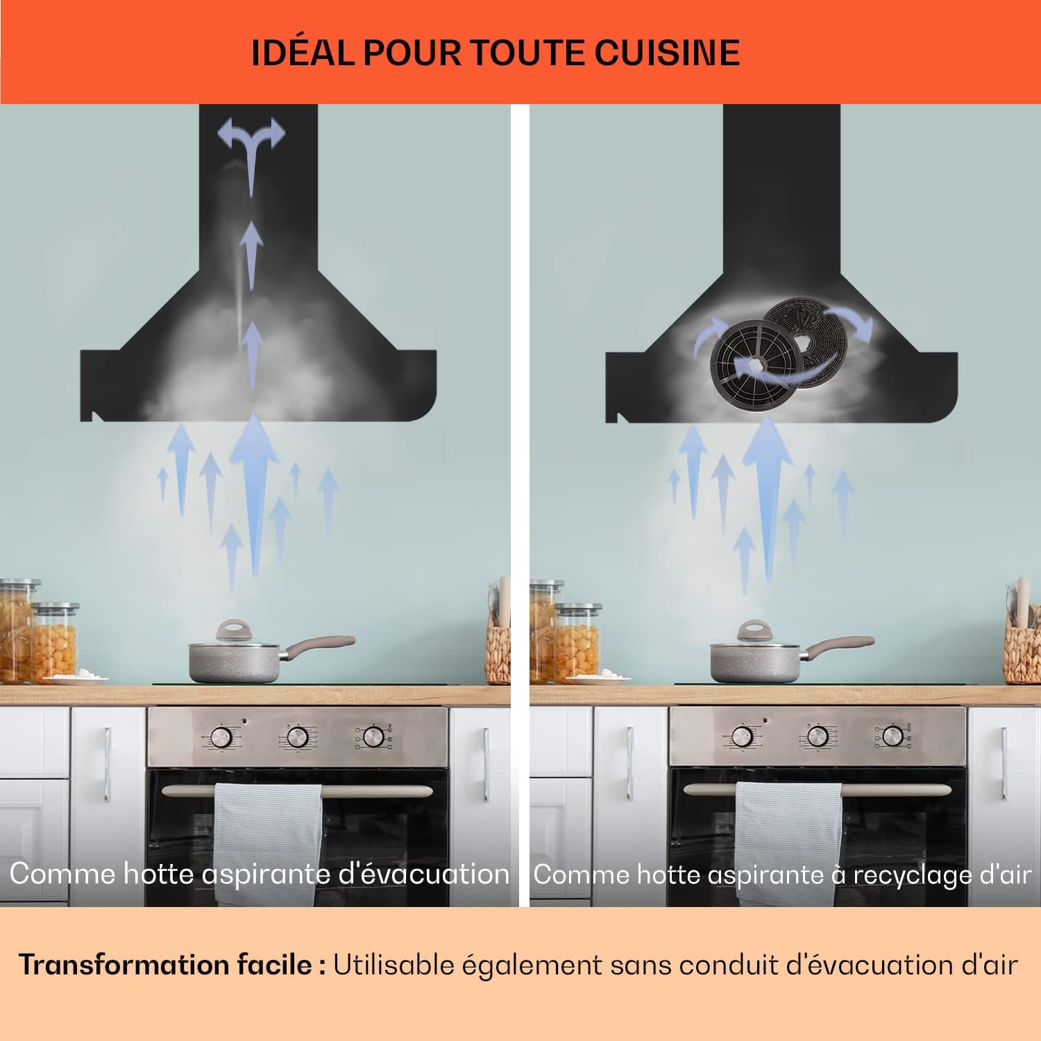 Klarstein Alina 60 Hotte Aspirante - 600 m3/h, Panneau Tactile, LED Multicolore, Silencieuse 63 dB, Énergie Classe A, Hotte Décorative, 60 cm, Noir – Image 7
