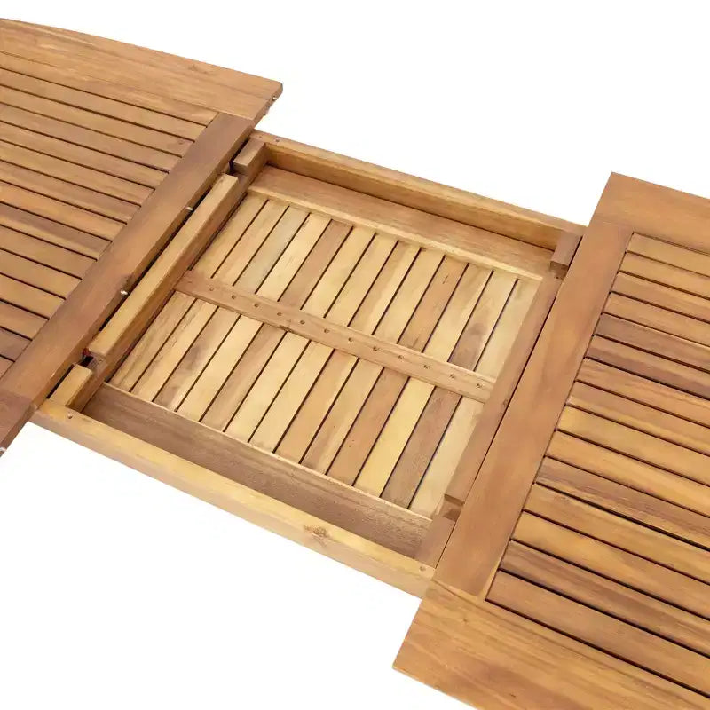 7-Piece Outdoor Expandable Patio Dining Set with Stackable Chairs, Acacia Wood Table – Image 12