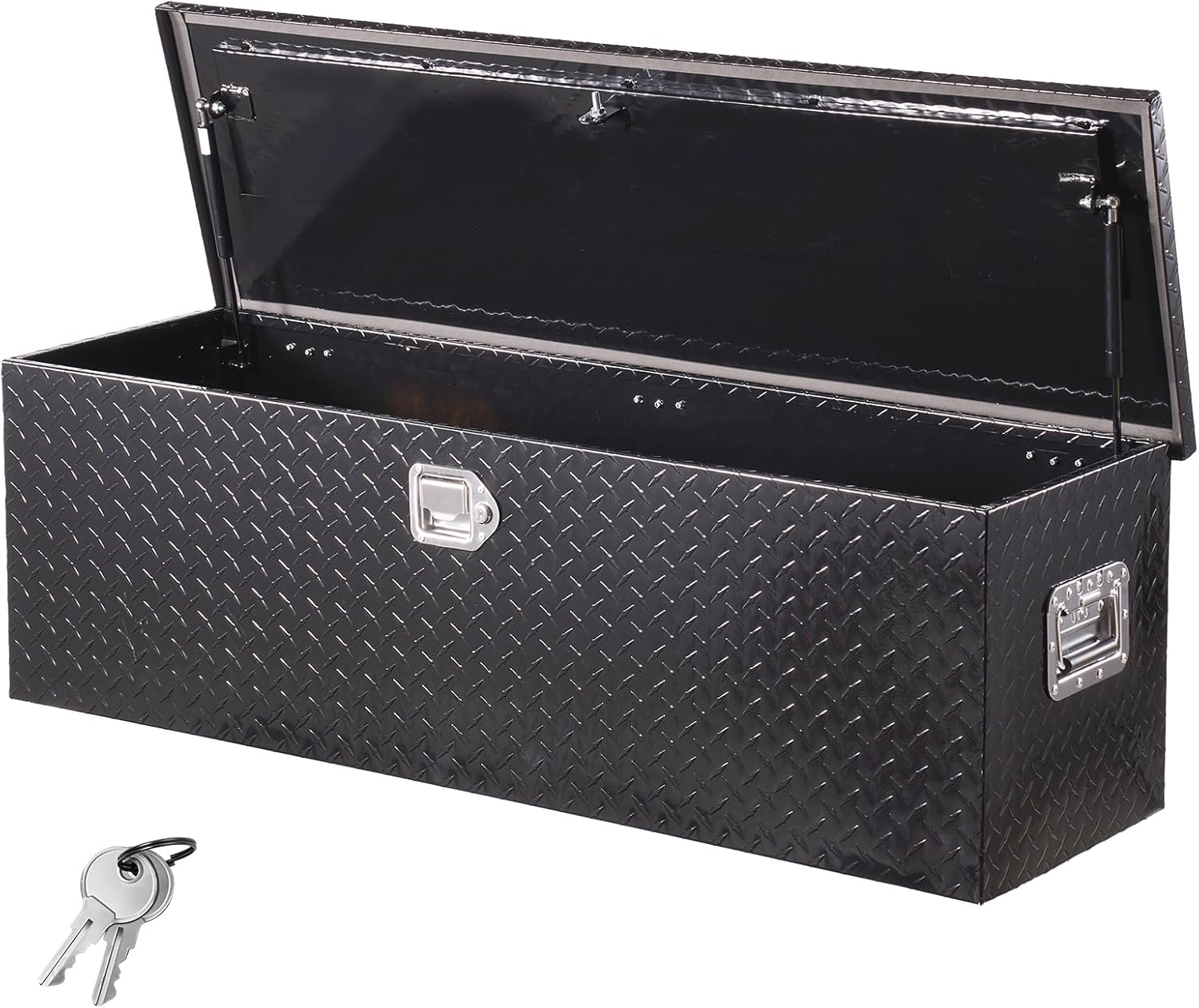 VEVOR Boîte à outils pour camion en aluminium, 1244,6 x 381 x 381 mm, coffre de benne de pick-up avec poignées latérales et clés de verrouillage, pour remorque, benne de camion, camping-car, noir