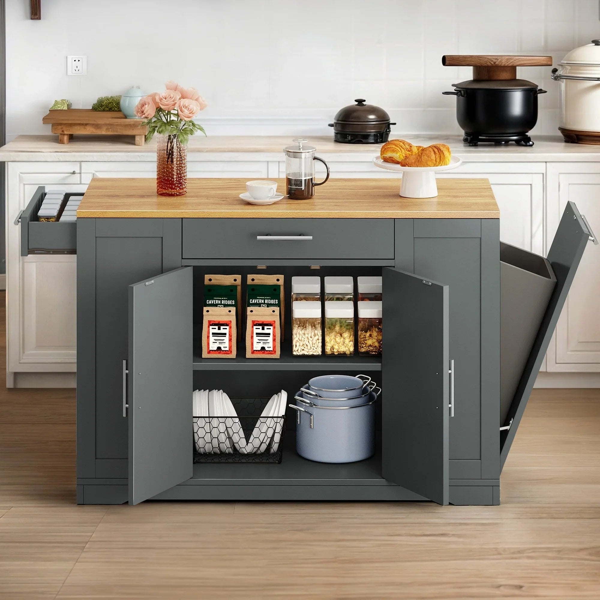 Moasis 53-inch Rolling Kitchen Island Storage Cabinet Portable Mobile Kitchen Cart – Image 14